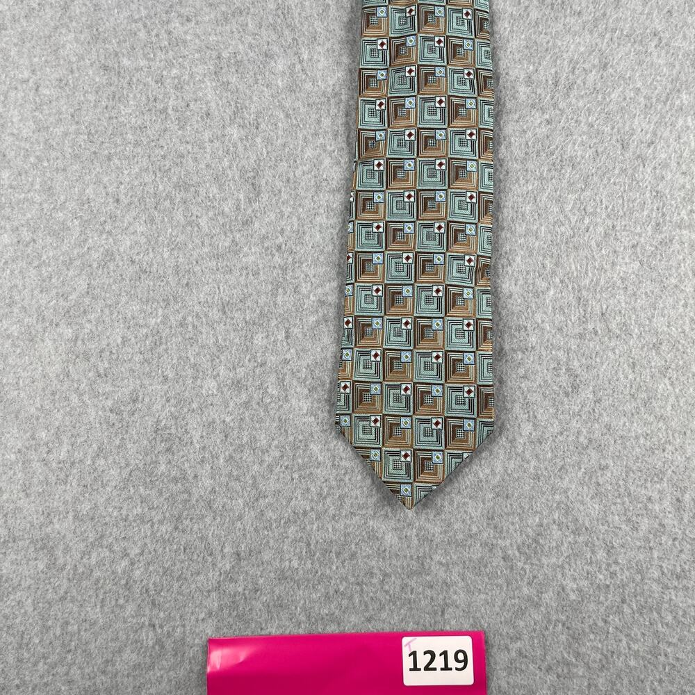 Ermenegildo Zegna NeckTie Mint Brown Geometric Square SIlk Made In Italy Tie
